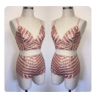 Rose Gold Sequin Bralette/shorts Set
